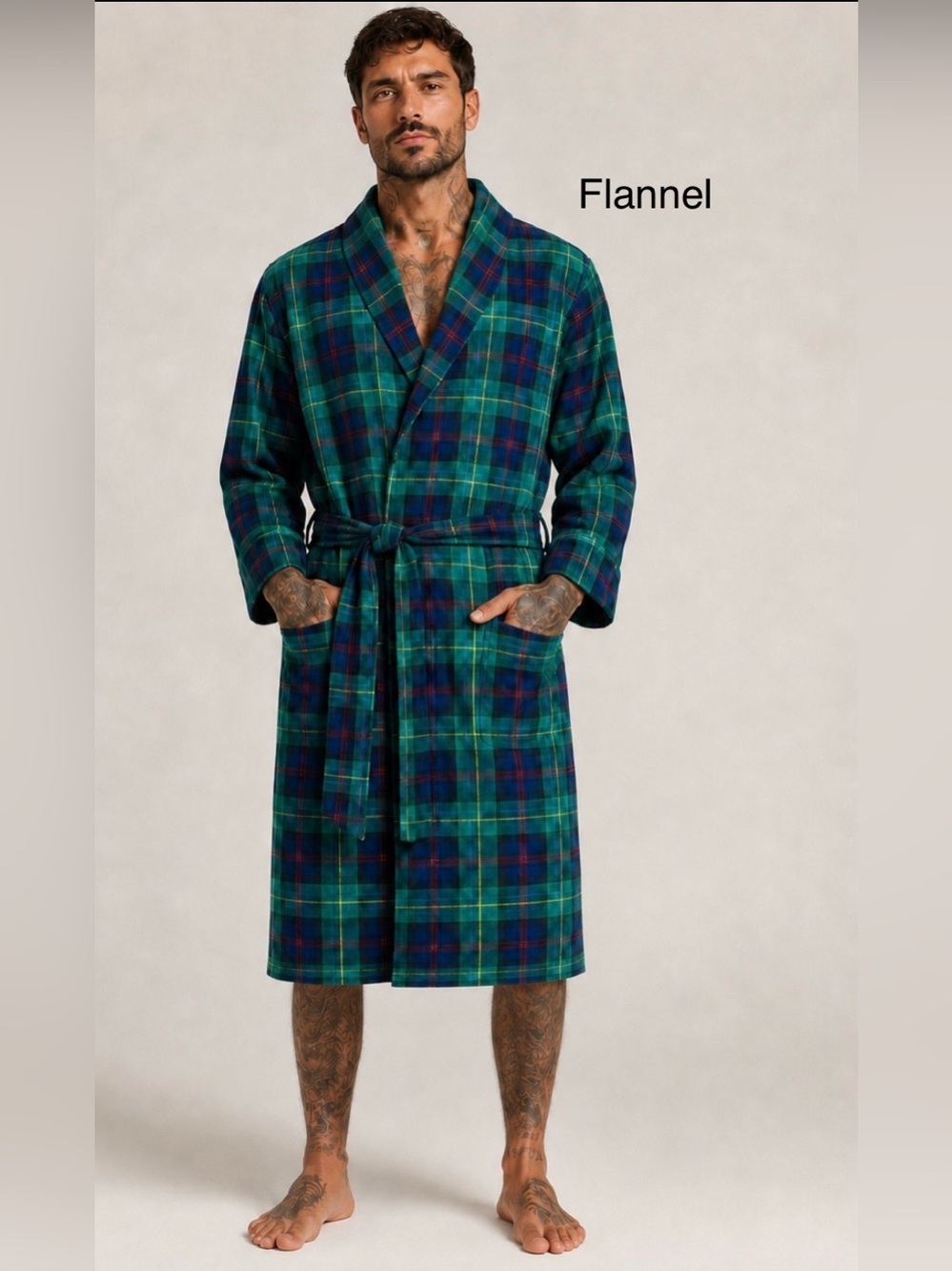 LANDSEND Men Regular Flannel Robe 100% Cotton